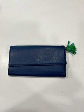 Antonio Melani Navy Leather Wallet with Green Tassel